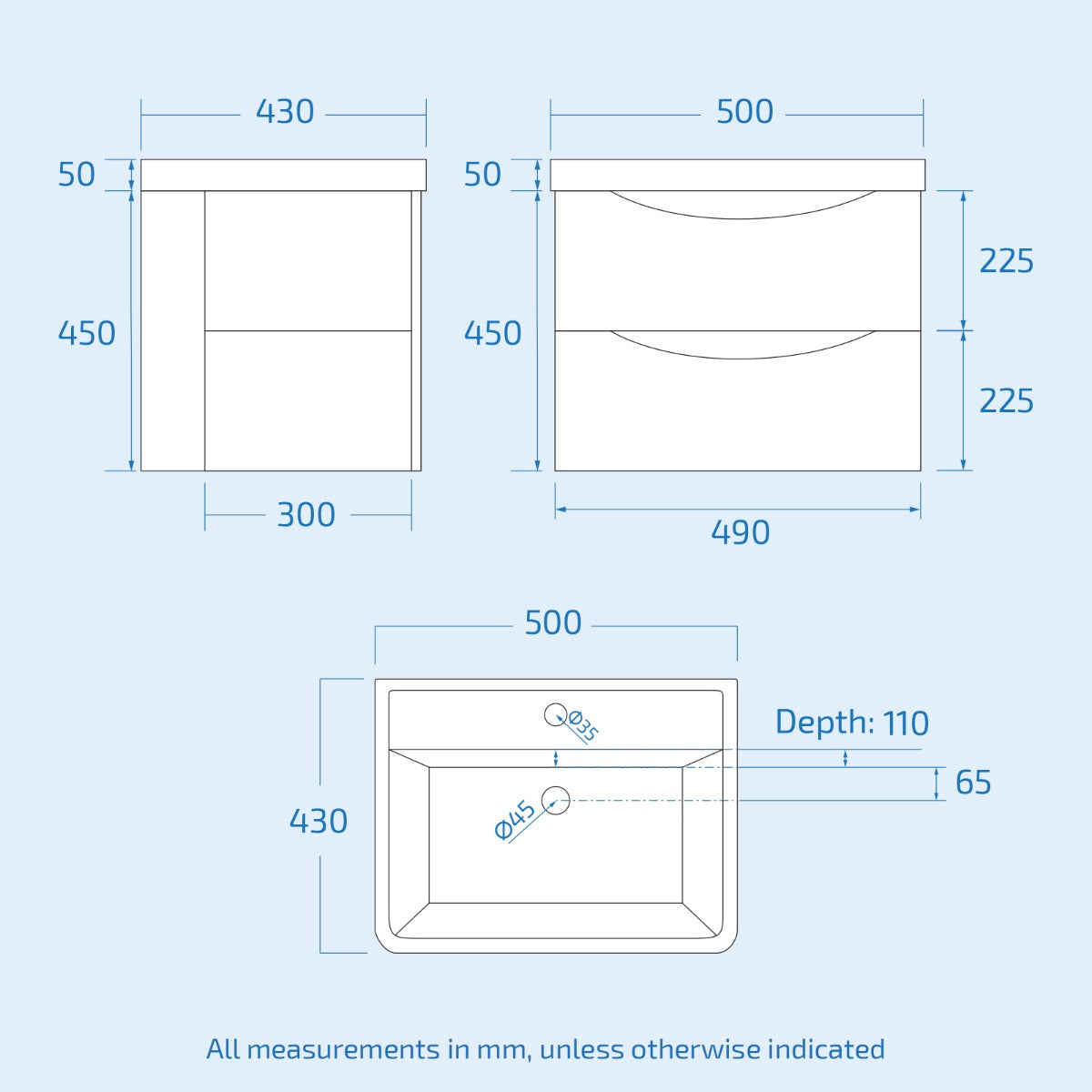 Merton 500mm Wall Hung Vanity Basin Unit & Square Rimless Close Coupled Toilet White Gloss