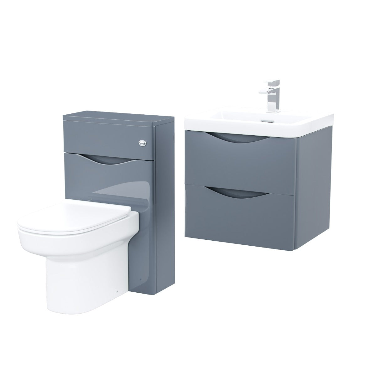 Merton 500mm Wall Hung Vanity Basin Unit, WC Unit & Chem Back to Wall Toilet Grey