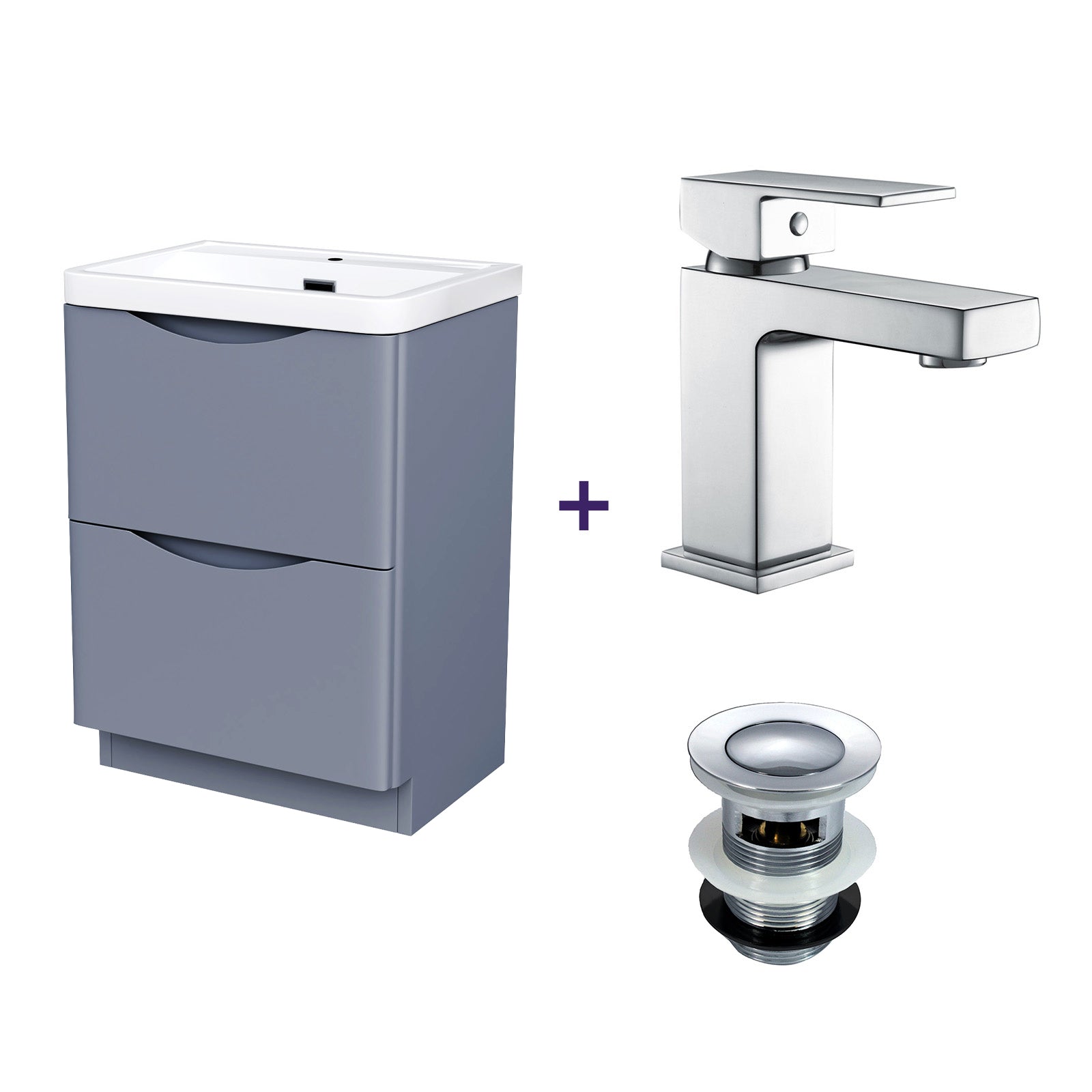 Merton 600mm Dark Grey Basin Vanity Unit with Chrome Tap & Waste