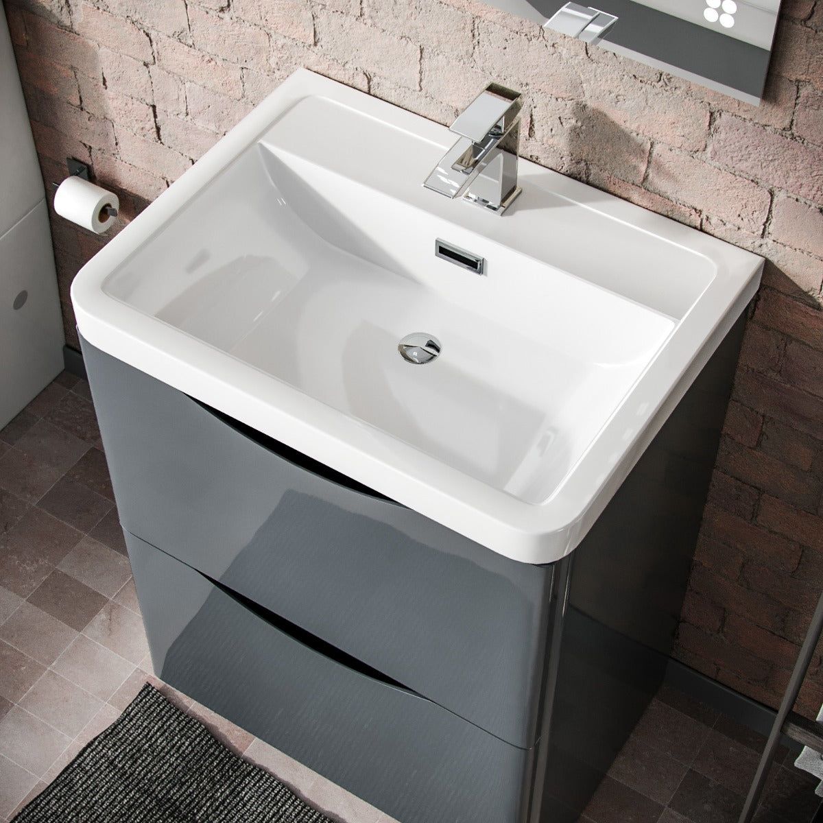 Merton Dark Grey Basin Sink Flat Pack Vanity Unit and Basin Tap with Waste Set
