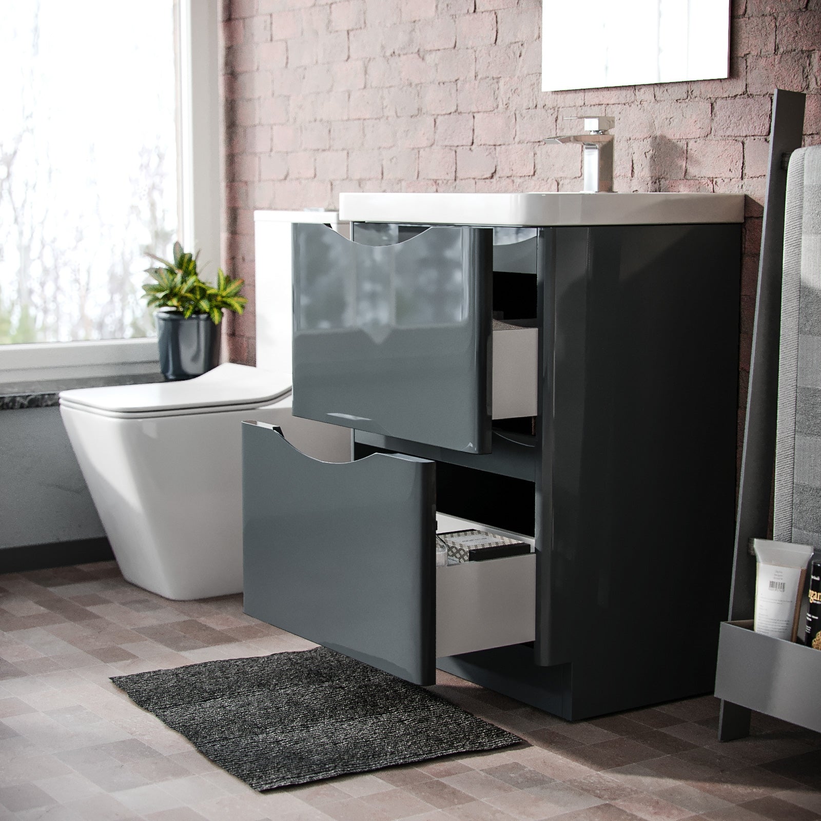 Merton Dark Grey 600mm Freestanding Basin Vanity Unit