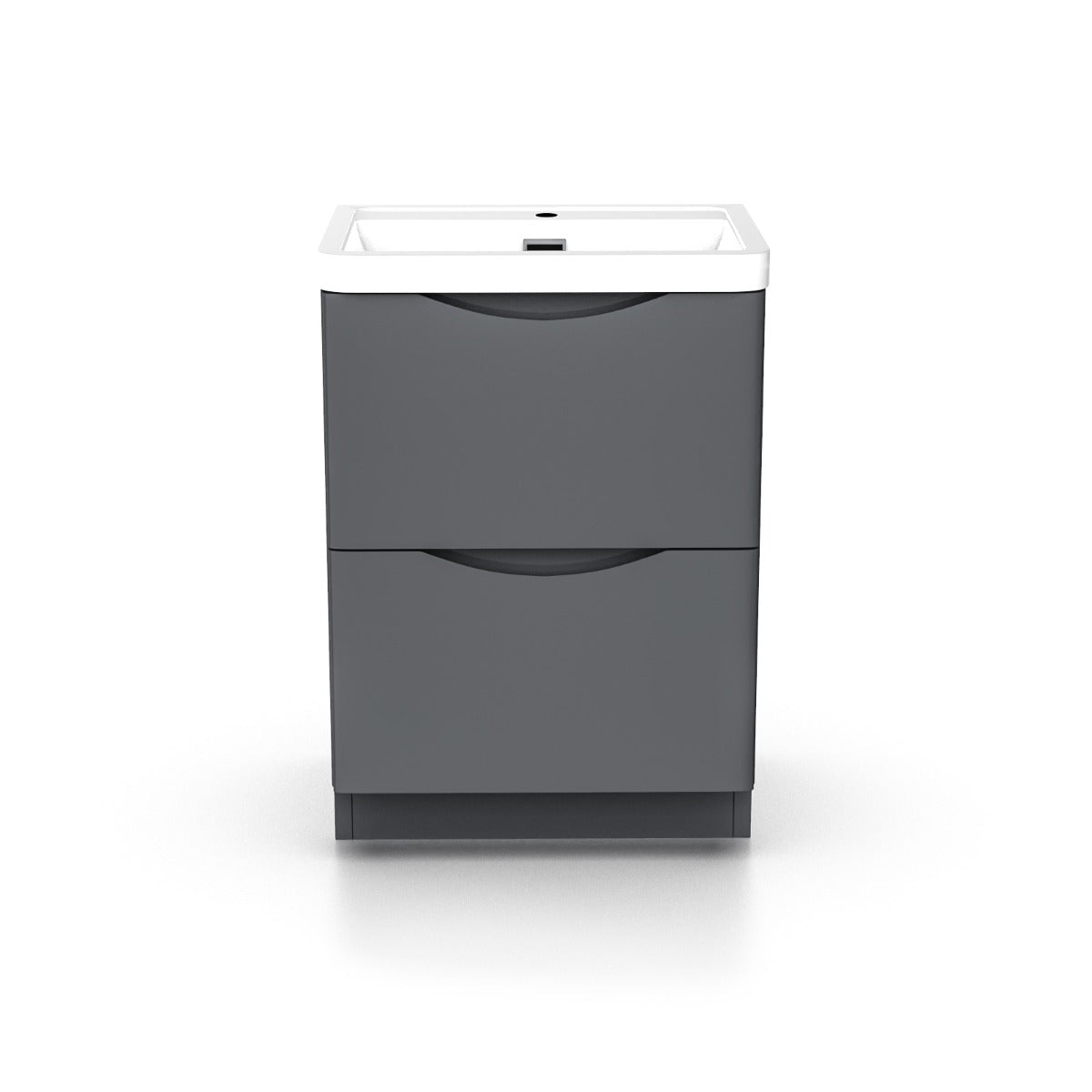 Merton Dark Grey 600mm Flat Pack Vanity Cabinet with a Waterfall Basin Tap and Waste Set