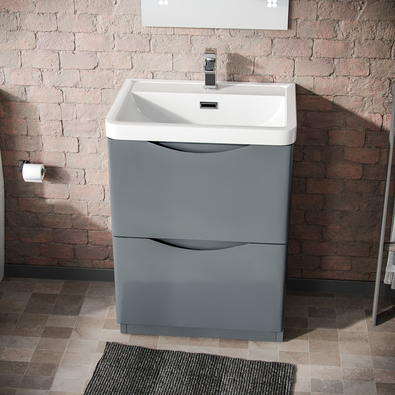 Merton Grey 600 mm Basin Sink Vanity and Rimless Close Coupled Toilet