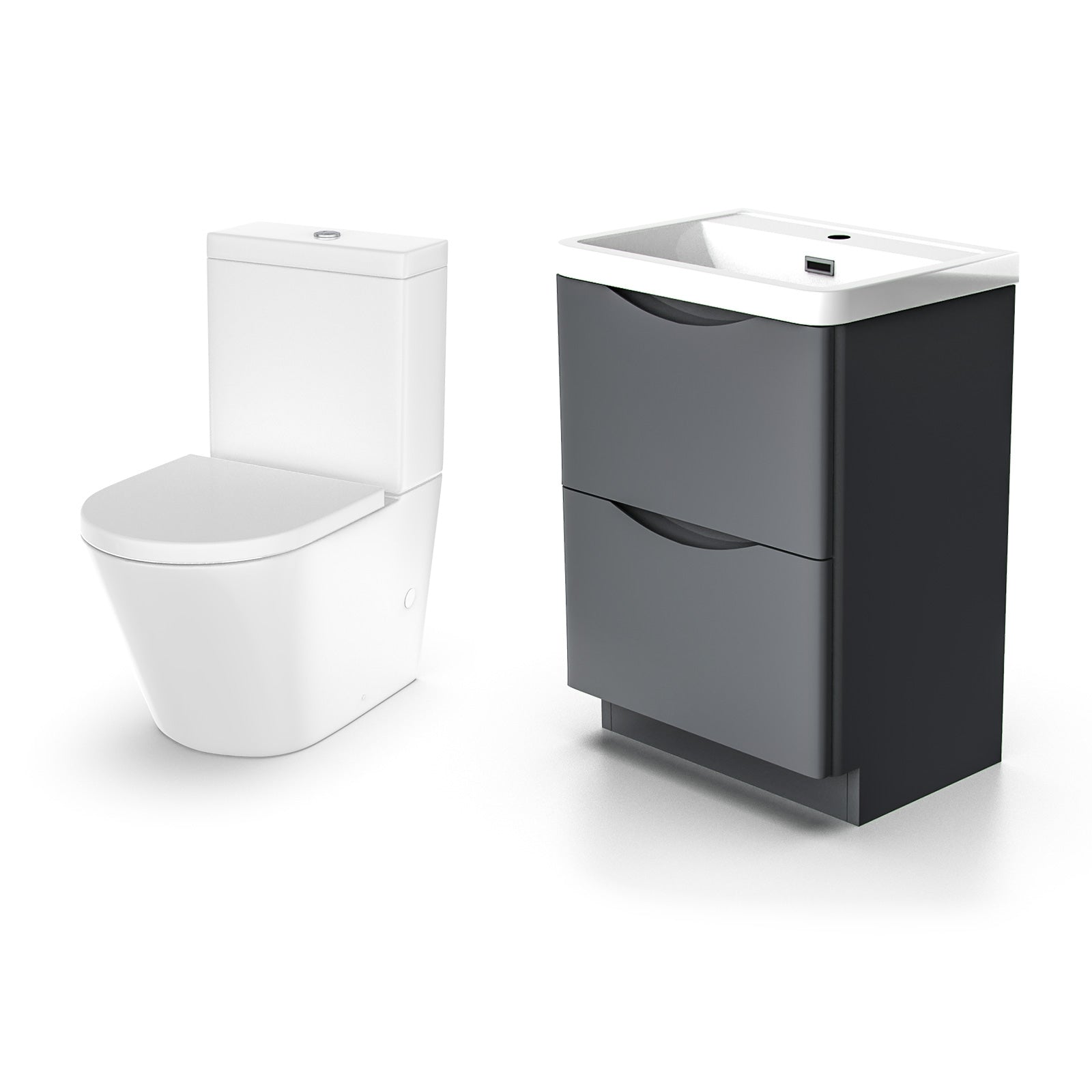 Merton Grey 600 mm Basin Sink Vanity and Rimless Close Coupled Toilet