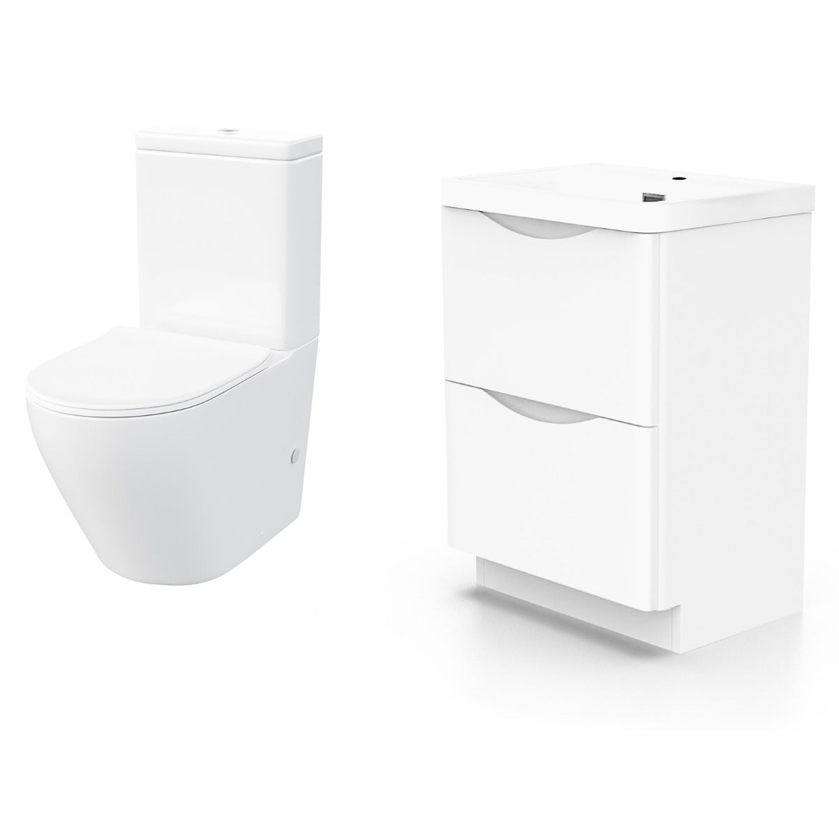Merton 600mm Basin Vanity Unit & Rimless WC Close Coupled Toilet White