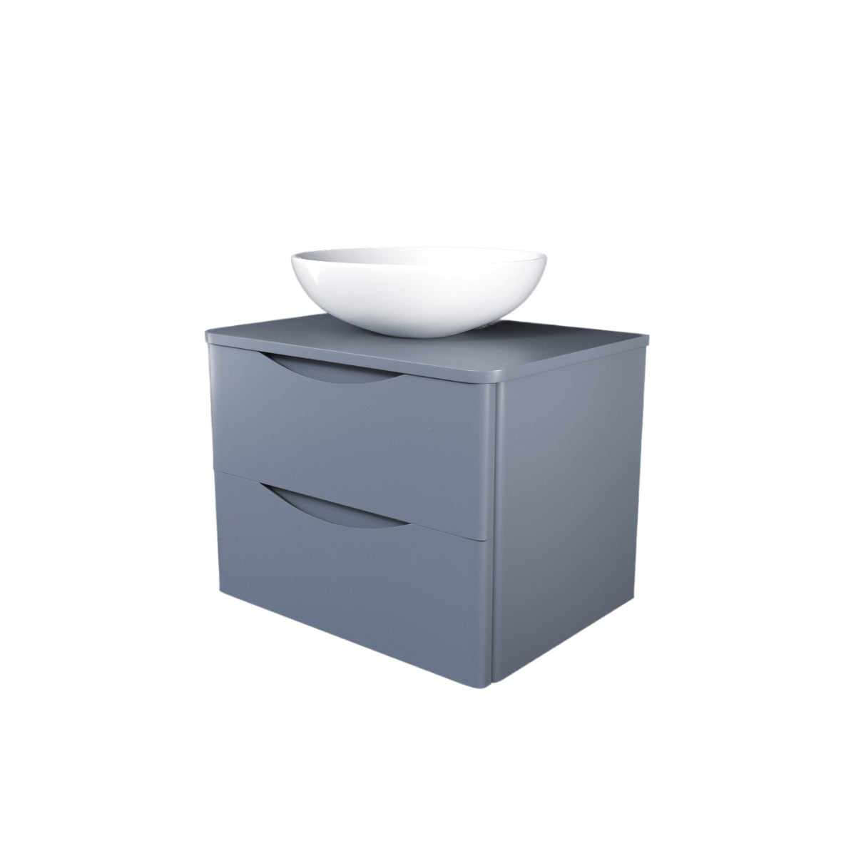 Gray cabinet with a white basin on a white background