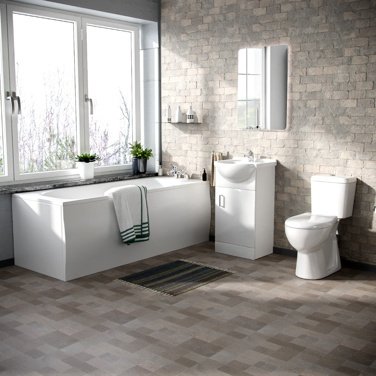 Ellen 450mm Basin Vanity Unit Round Bath Tub & Closed Coupled Toilet