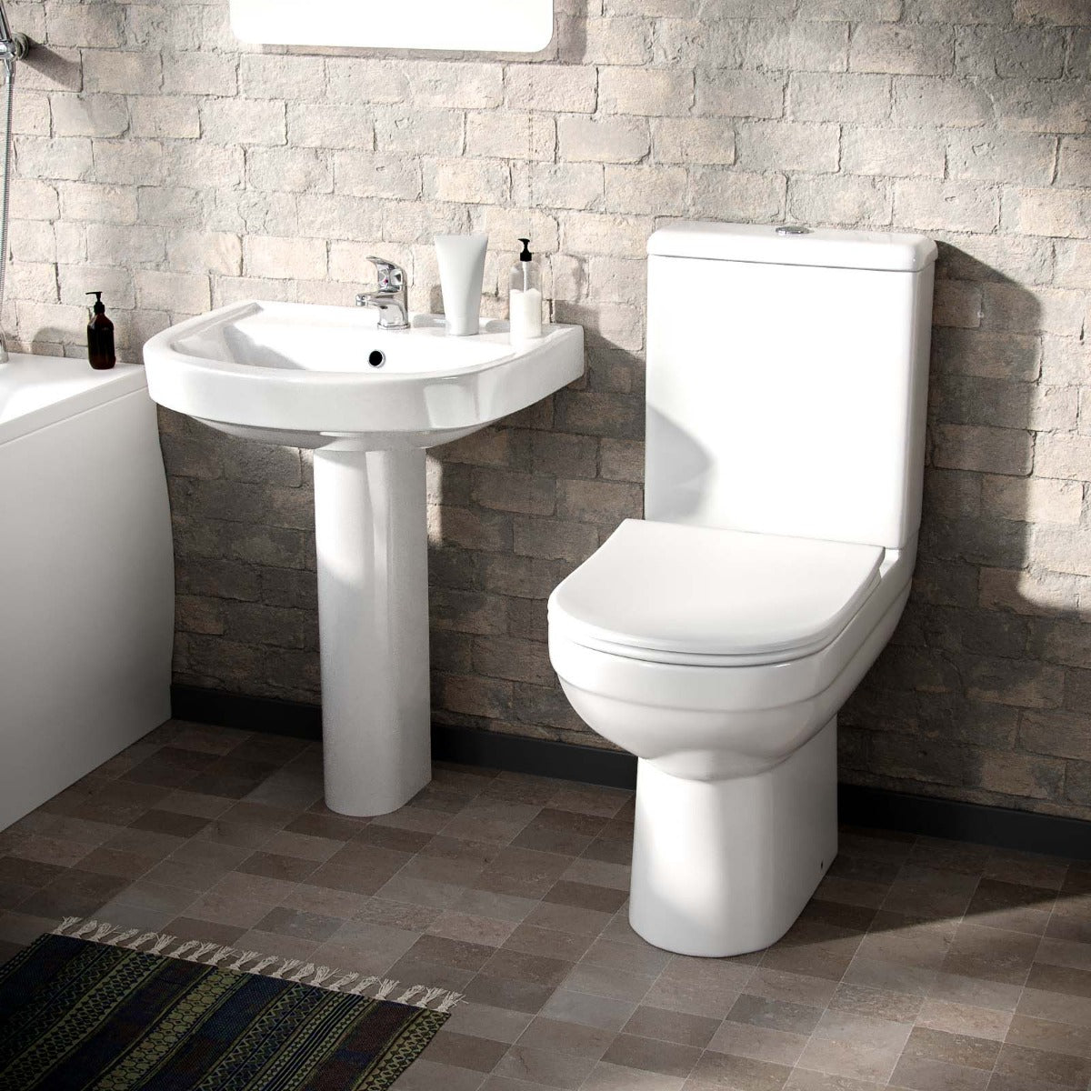 Contract 2 Piece Dual Flush Toilet Wc Pan & Full Pedestal Basin Bathroom Suite
