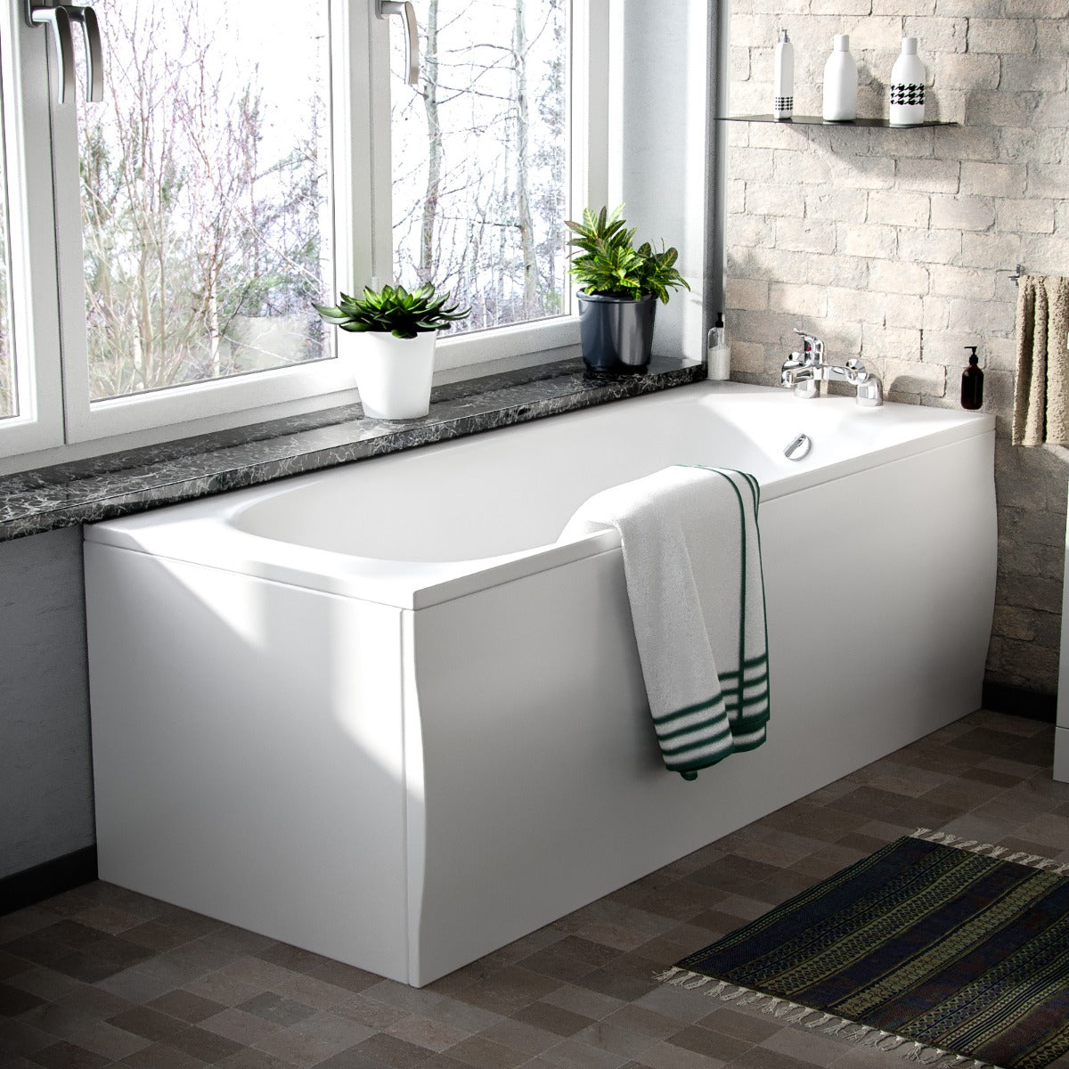 Ellen White 850mm Basin Vanity Unit Toilet & Bath Tub 3-Piece Bathroom Suite