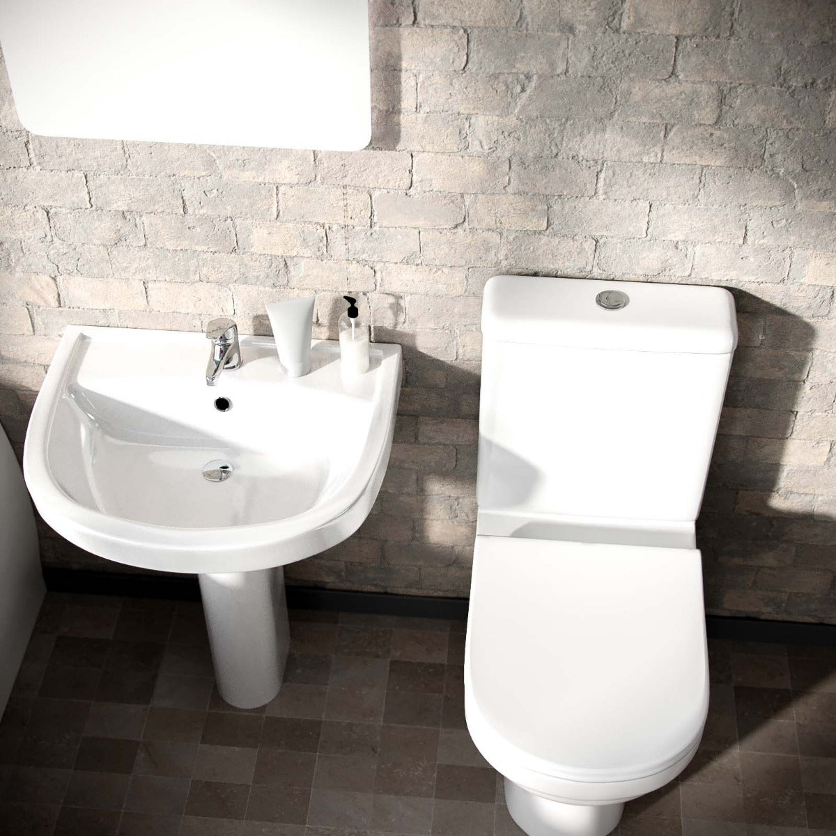 Contract 2 Piece Dual Flush Toilet Wc Pan & Full Pedestal Basin Bathroom Suite