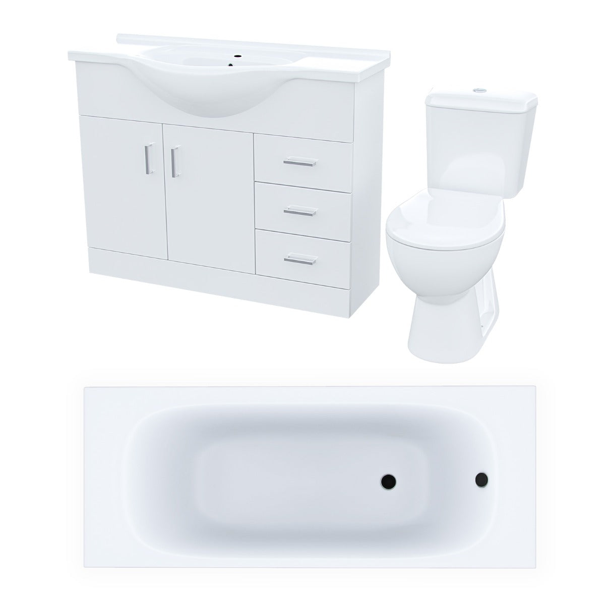Ellen White 1050mm Basin Vanity Unit Round Bath Tub & Close Coupled Toilet