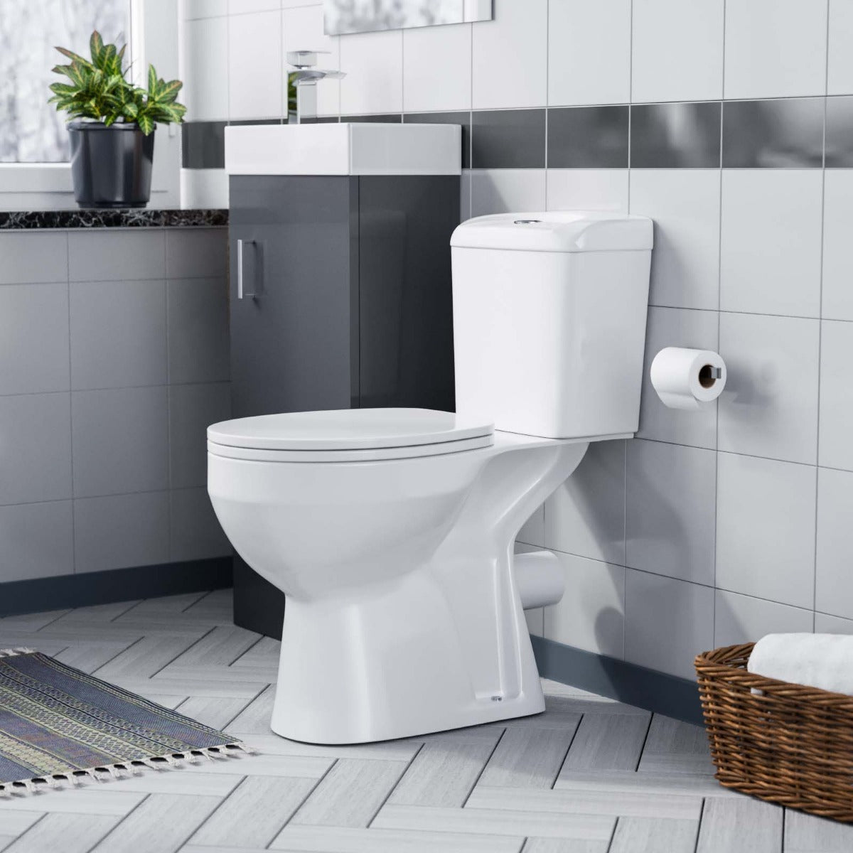 Nanuya 400mm Grey Sink Vanity Unit And WC Toilet Pan