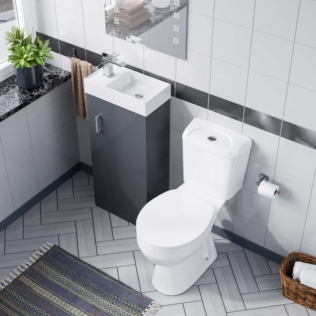 Nanuya 400mm Grey Sink Vanity Unit And WC Toilet Pan