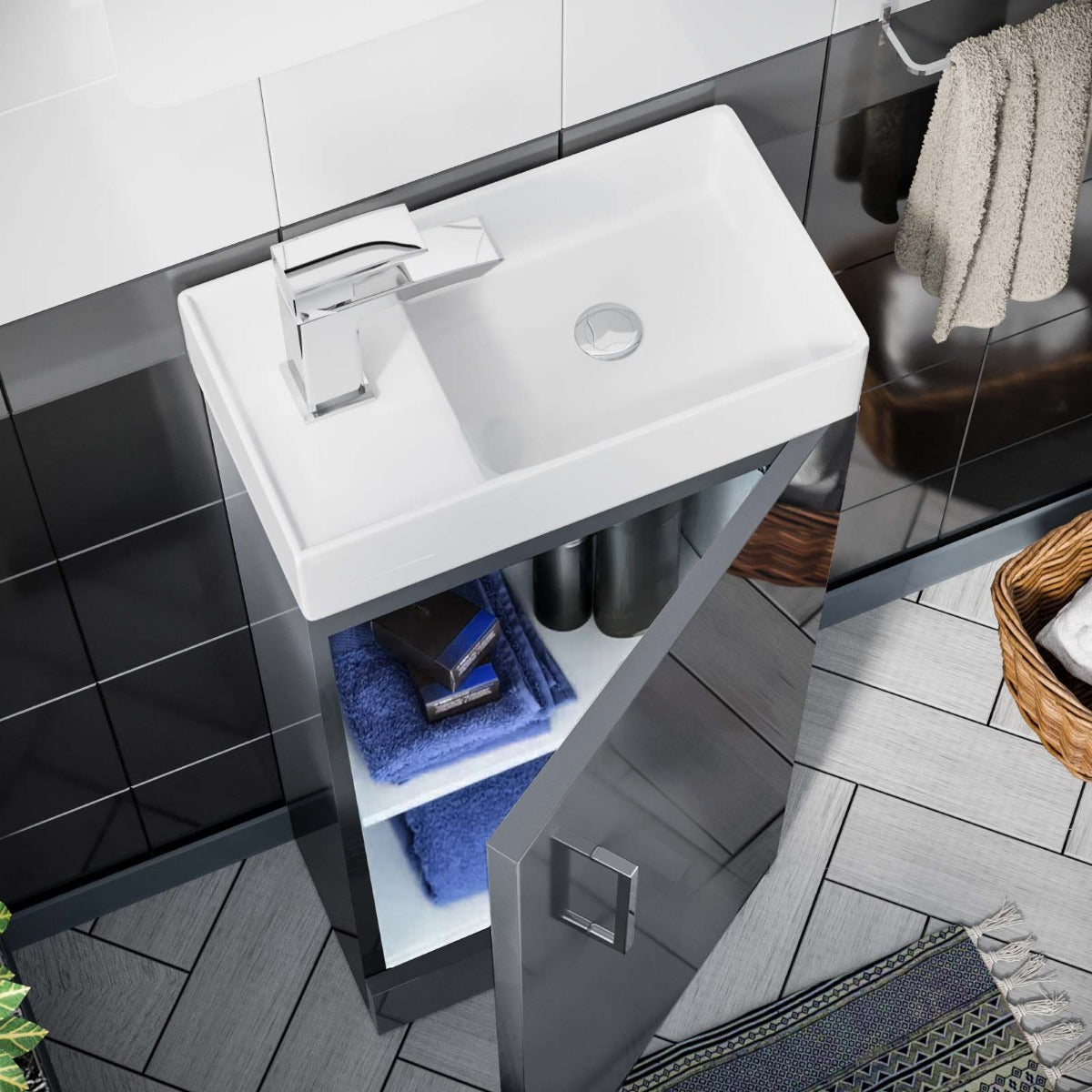 Nanuya 400mm Grey Sink Vanity Unit And WC Toilet Pan