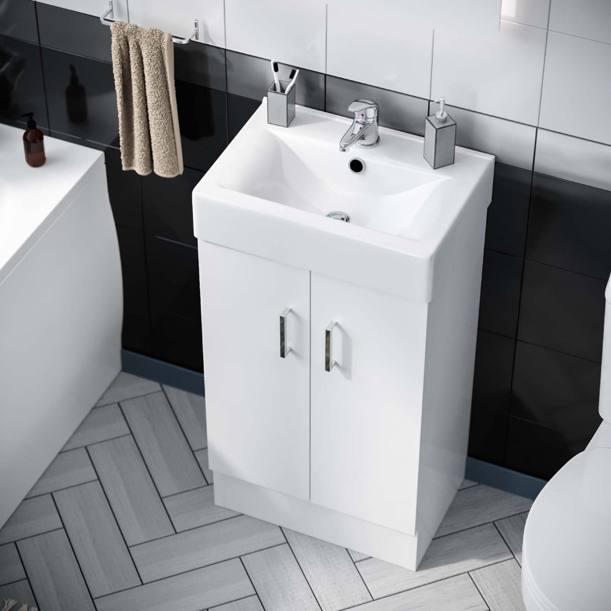 Nanuya 450 Flat Pack Vanity & WC Toilet Pan and Round Bathtub Suite