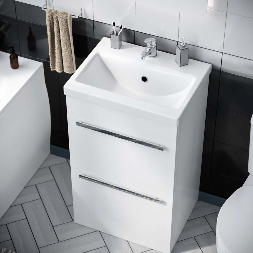 Nanuya 510 mm Basin 2 Drawer Vanity Cabinet & WC Toilet Pan 2-Piece Suite
