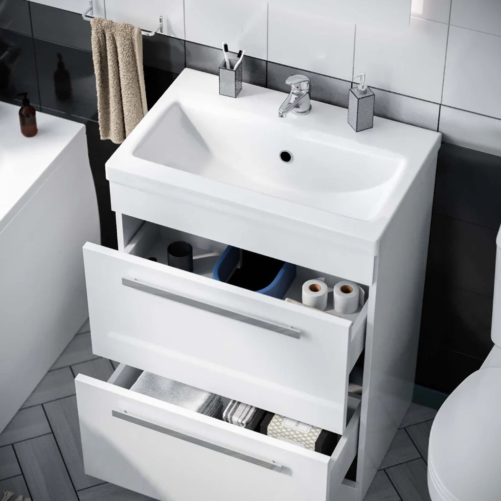 Nanuya 610 mm Basin 2 Drawer Vanity Cabinet & WC Toilet Pan 2-Piece Suite