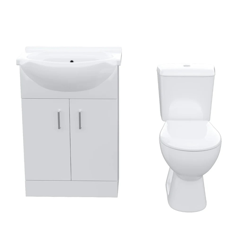 Ellen 550mm Floorstanding Vanity Basin Unit & Close Coupled Toilet White