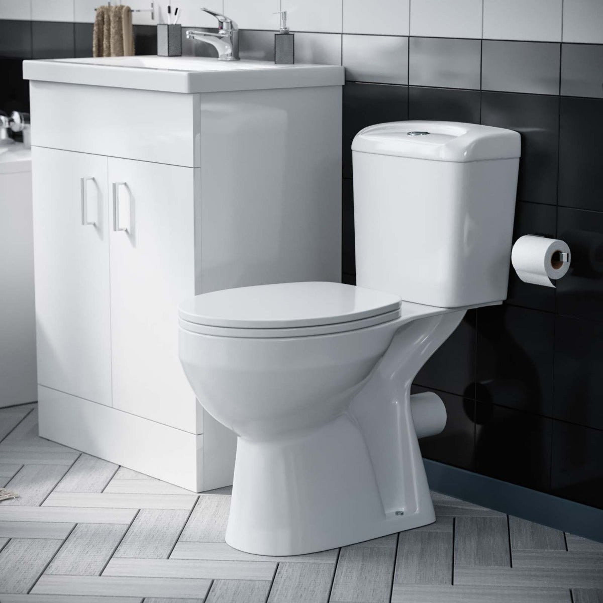 Nanuya 600mm Flat Pack White Vanity & WC Toilet Pan