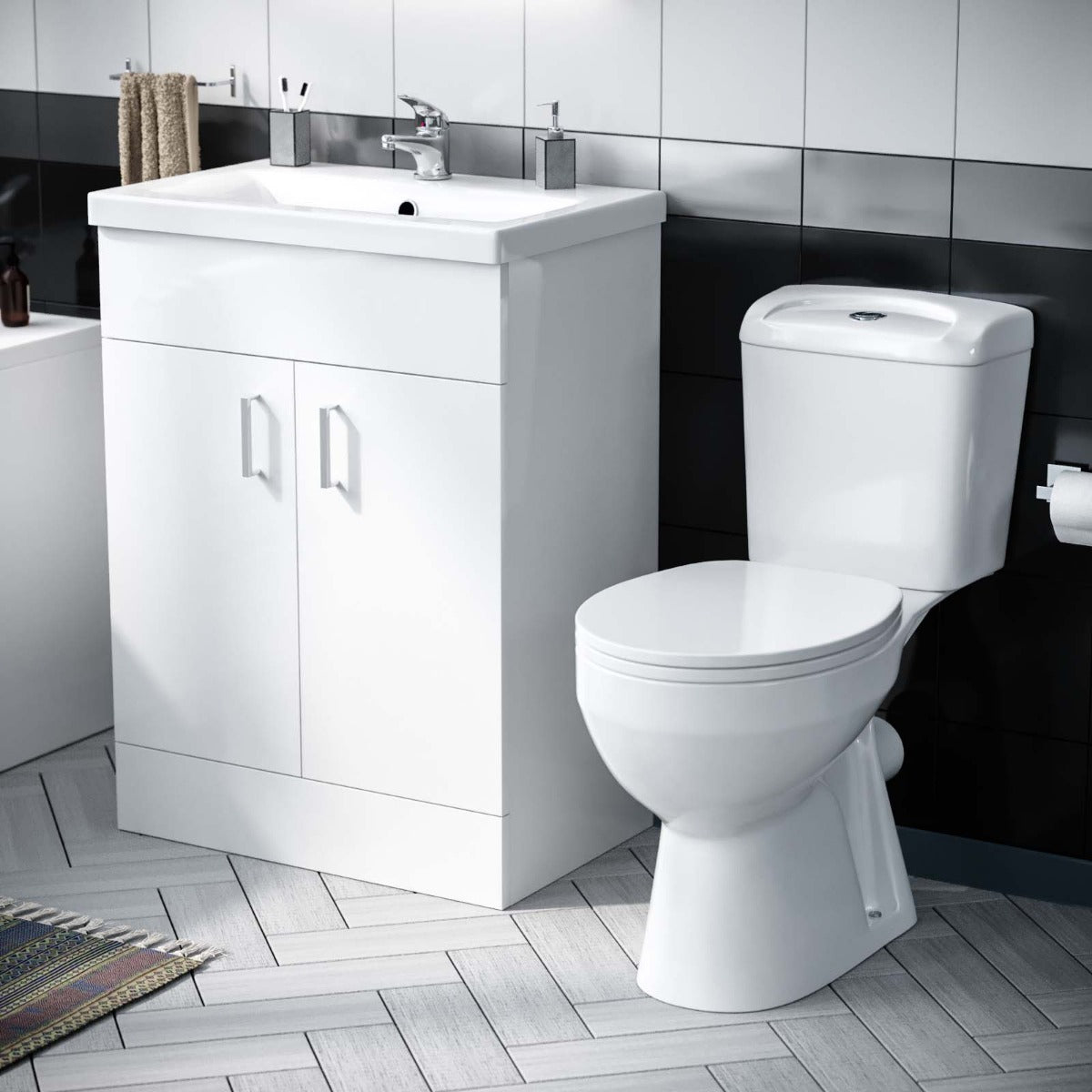Nanuya 600mm Flat Pack White Vanity & WC Toilet Pan