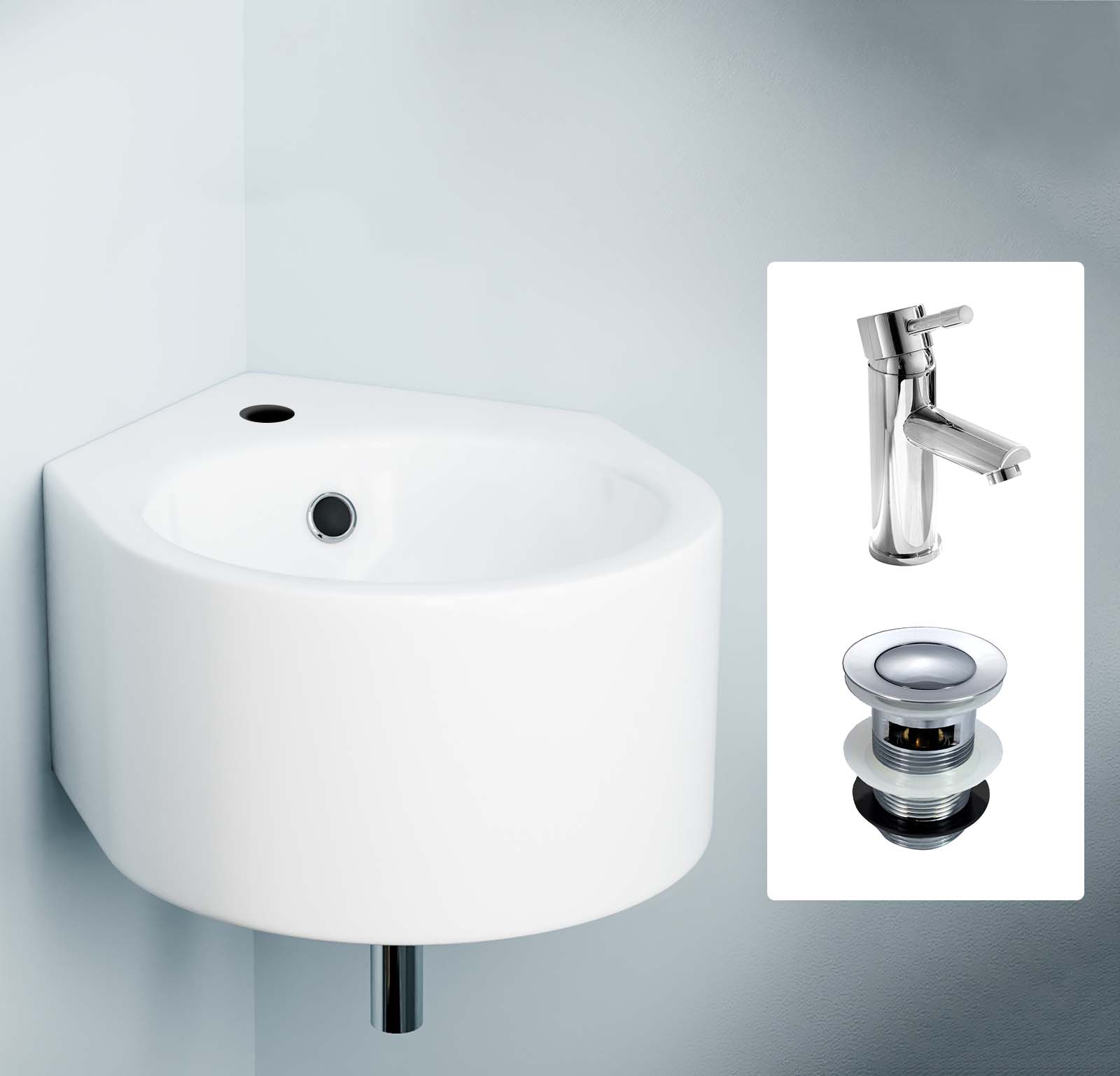 Palmer 310mm Bathroom Wall Hung Basin Sink with Modern Mono Tap & Waste