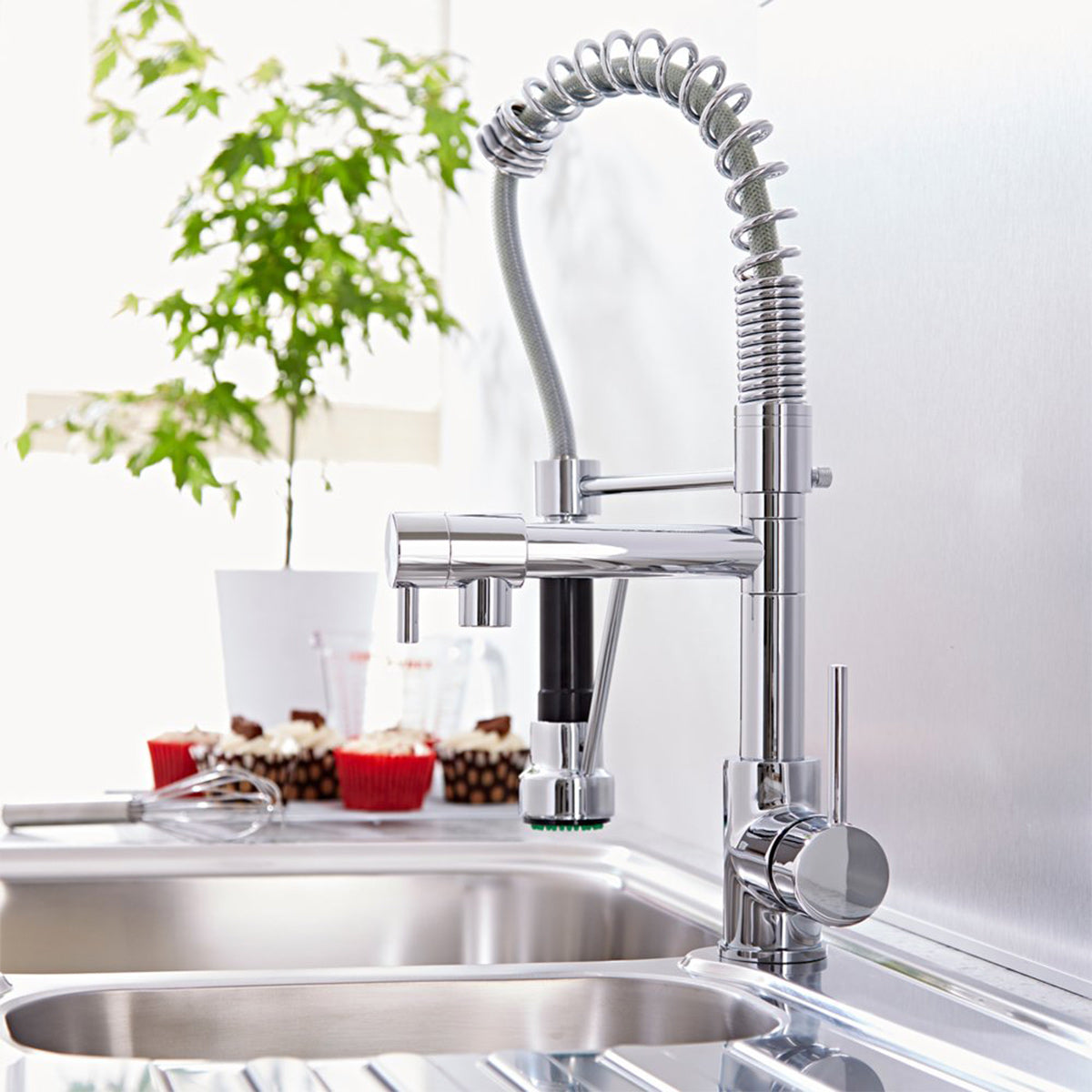 Arena Mono Pull Out Kitchen Mixer Tap Dual Spout Spray Chrome