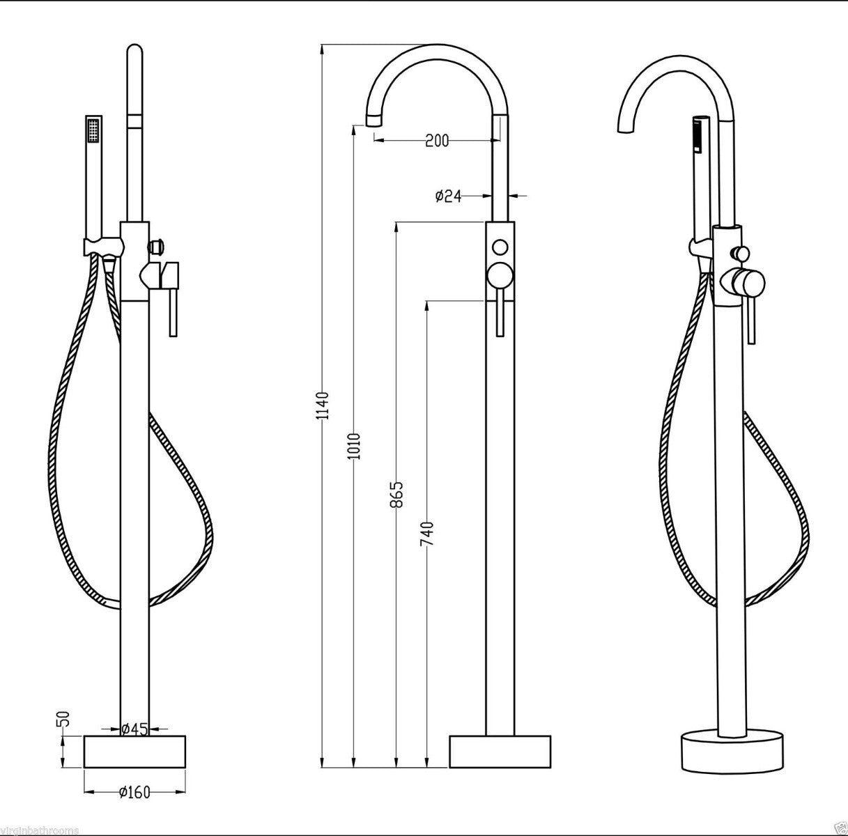 Marc Chrome Basin Mixer, Freestanding Bath Shower Mixer + Waste