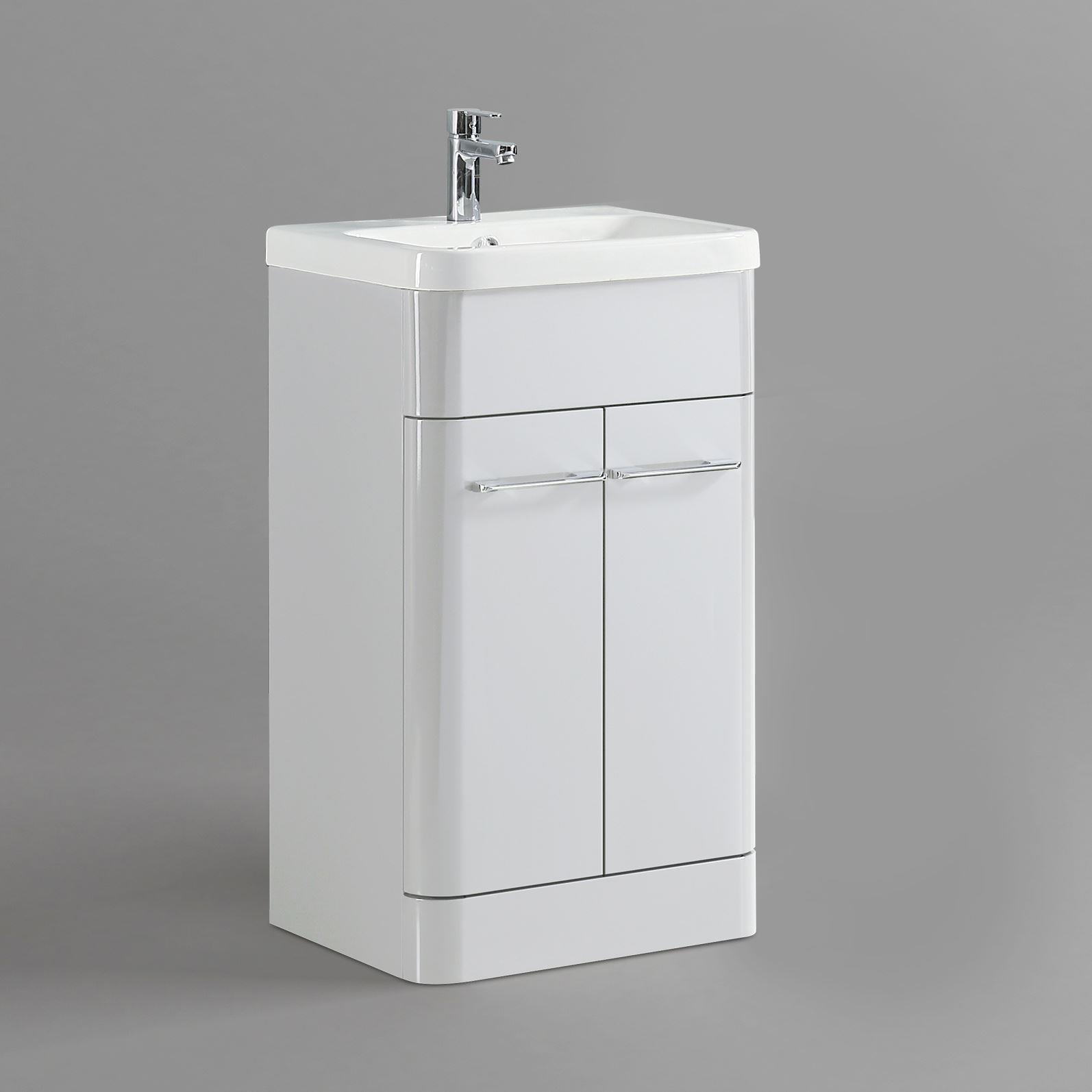 Afern 500mm Freestanding Vanity Unit Ceramic Basin Cabinet Gloss White