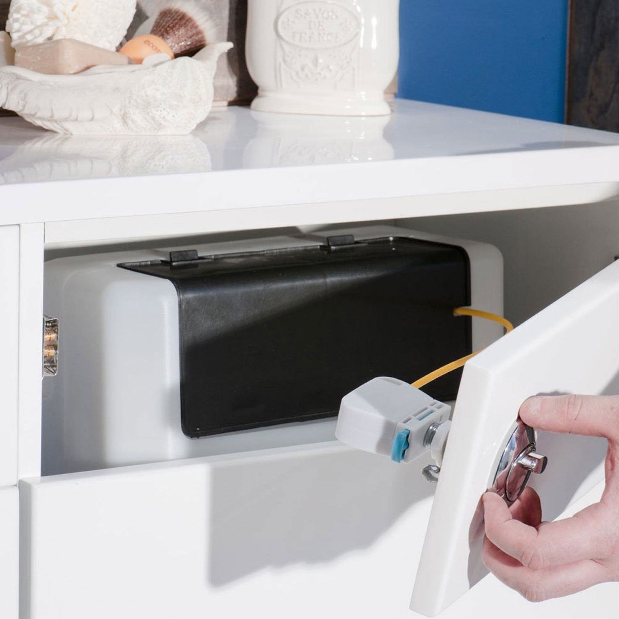Norewood 650mm Gloss White Basin Vanity Unit, BTW Toilet WC Unit, Waterfall Mixer Tap & Waste Bathroom Furniture Set