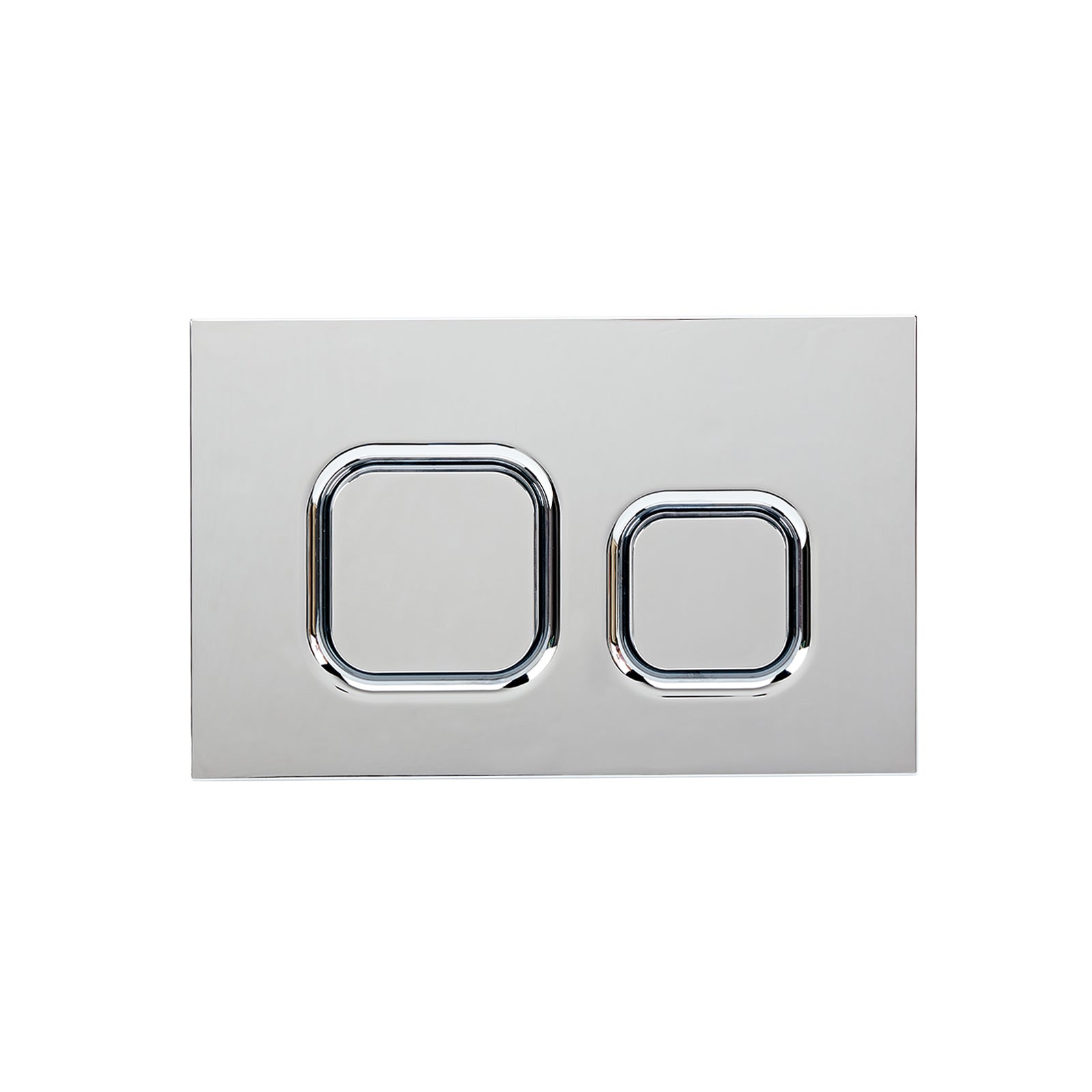 Silver rectangular plate with two circular cutouts on a white background