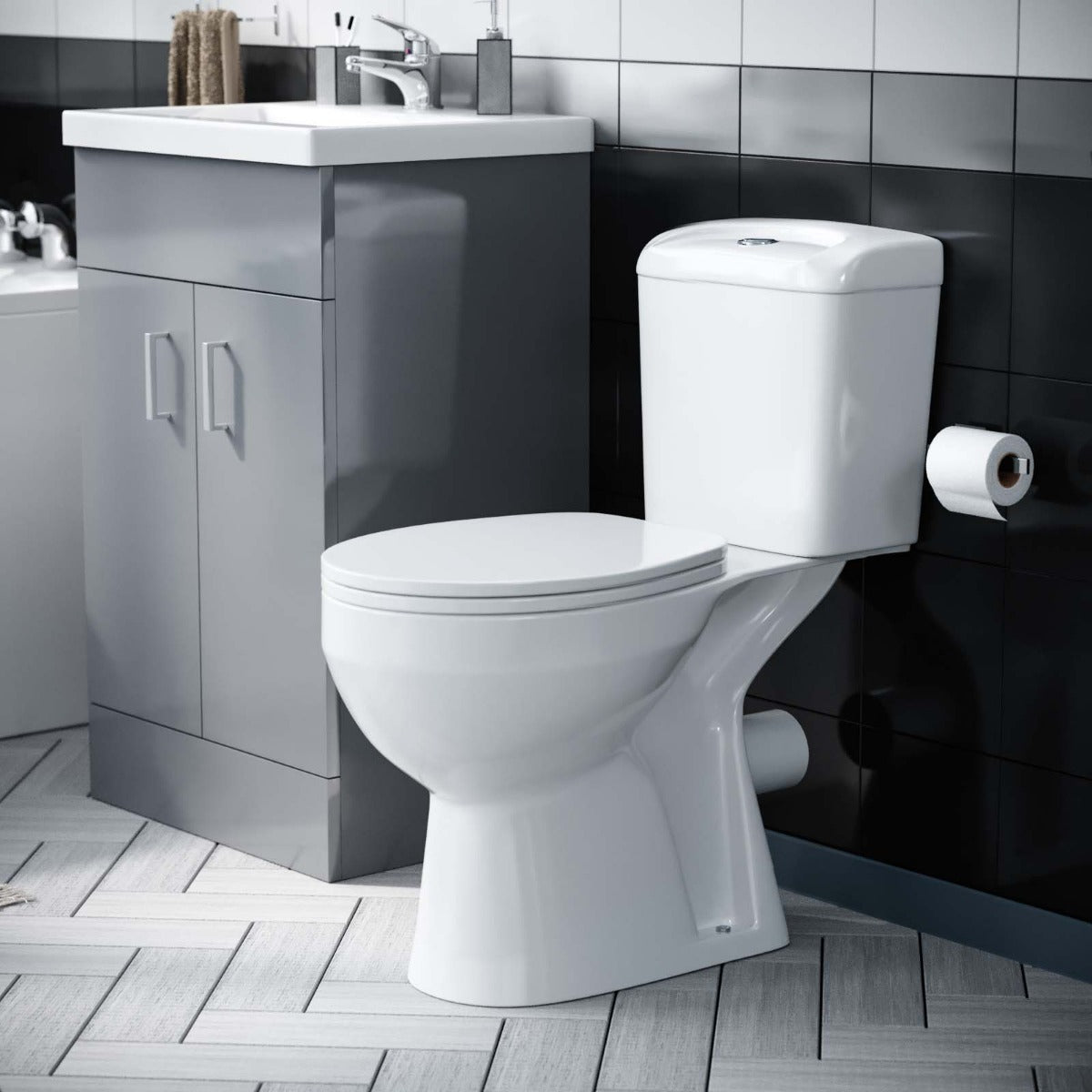 Nanuya 500mm Flat Pack Grey Vanity & WC Toilet Pan