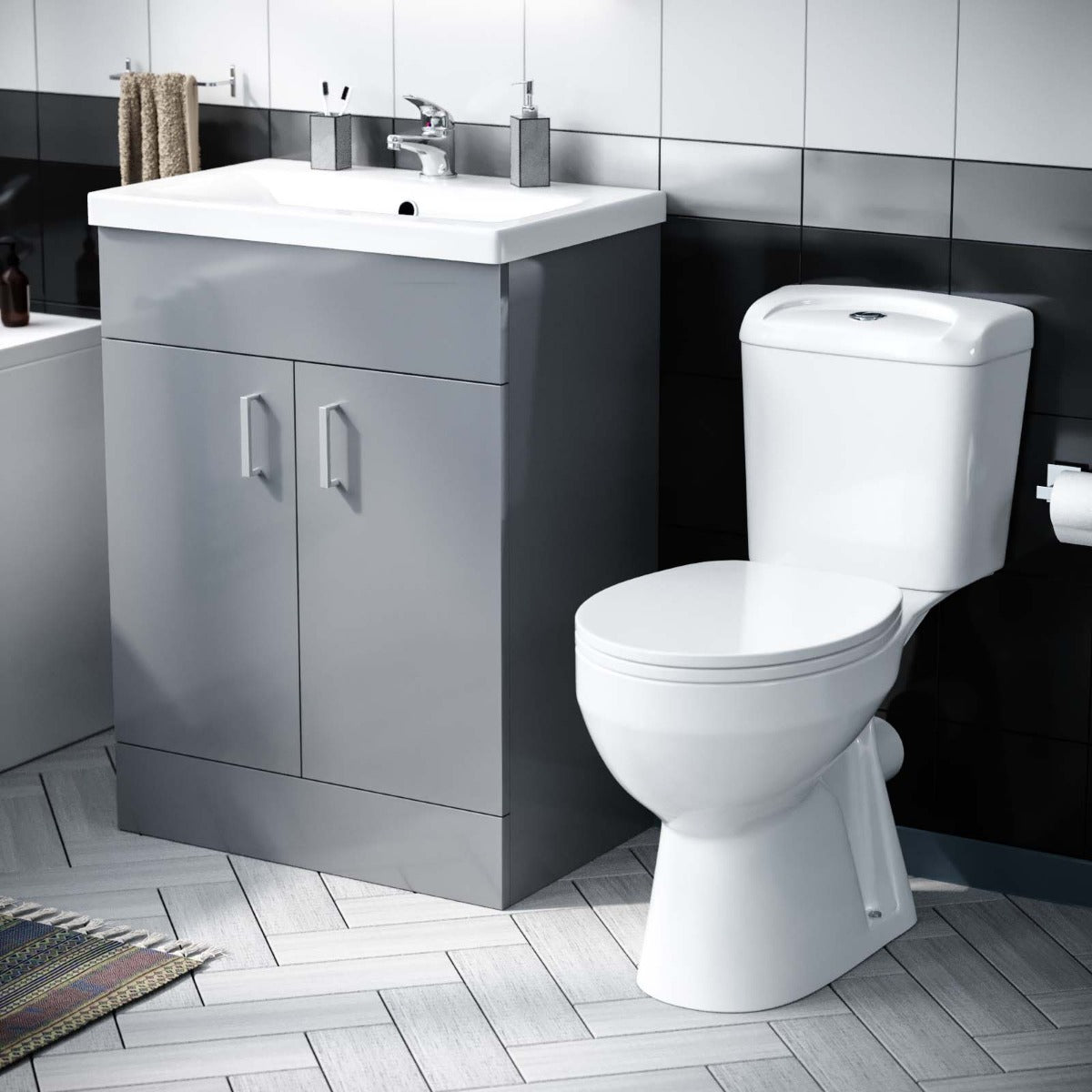 Nanuya 600mm Light Grey Flat Pack Vanity & WC Toilet Pan