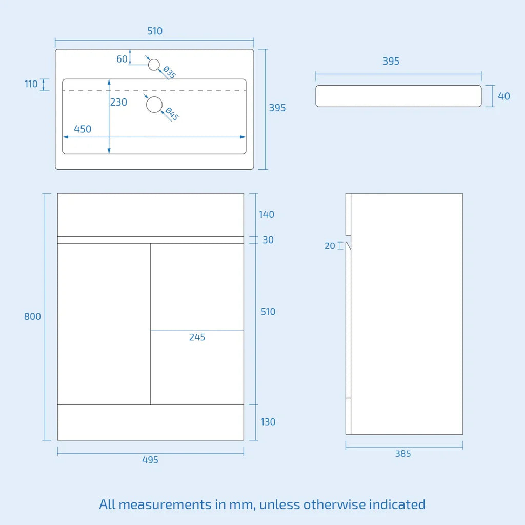 Alaska 500 mm Gloss White Basin Vanity & Close Coupled Toilet White