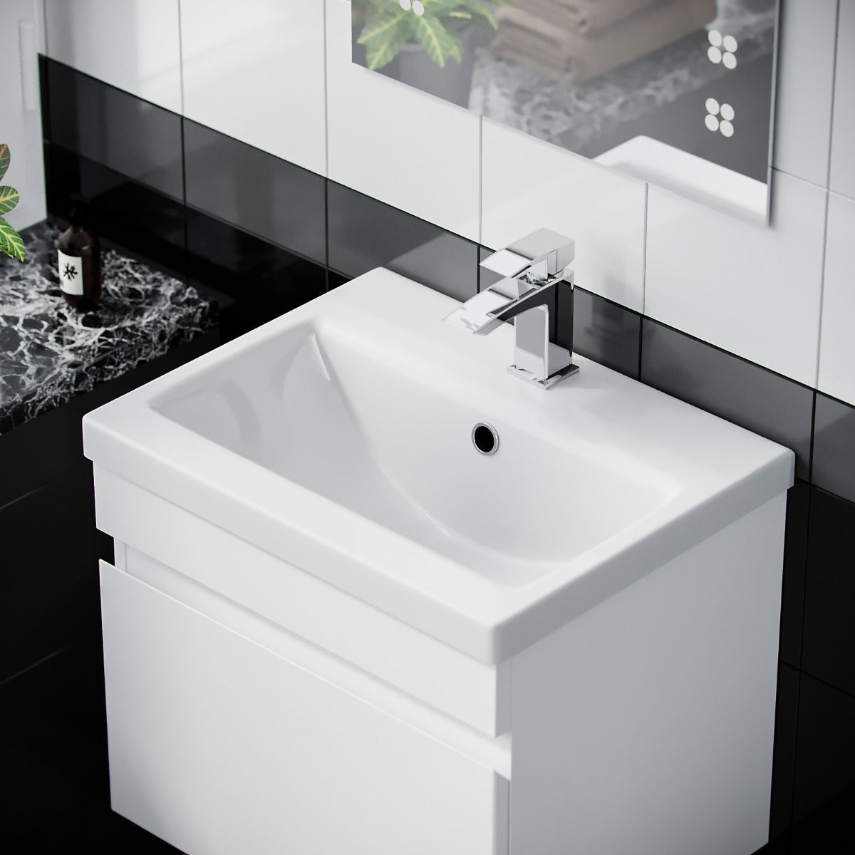 Alaska 500mm 1 Drawer White Wall Hung Vanity Cabinet and Basin Sink Unit