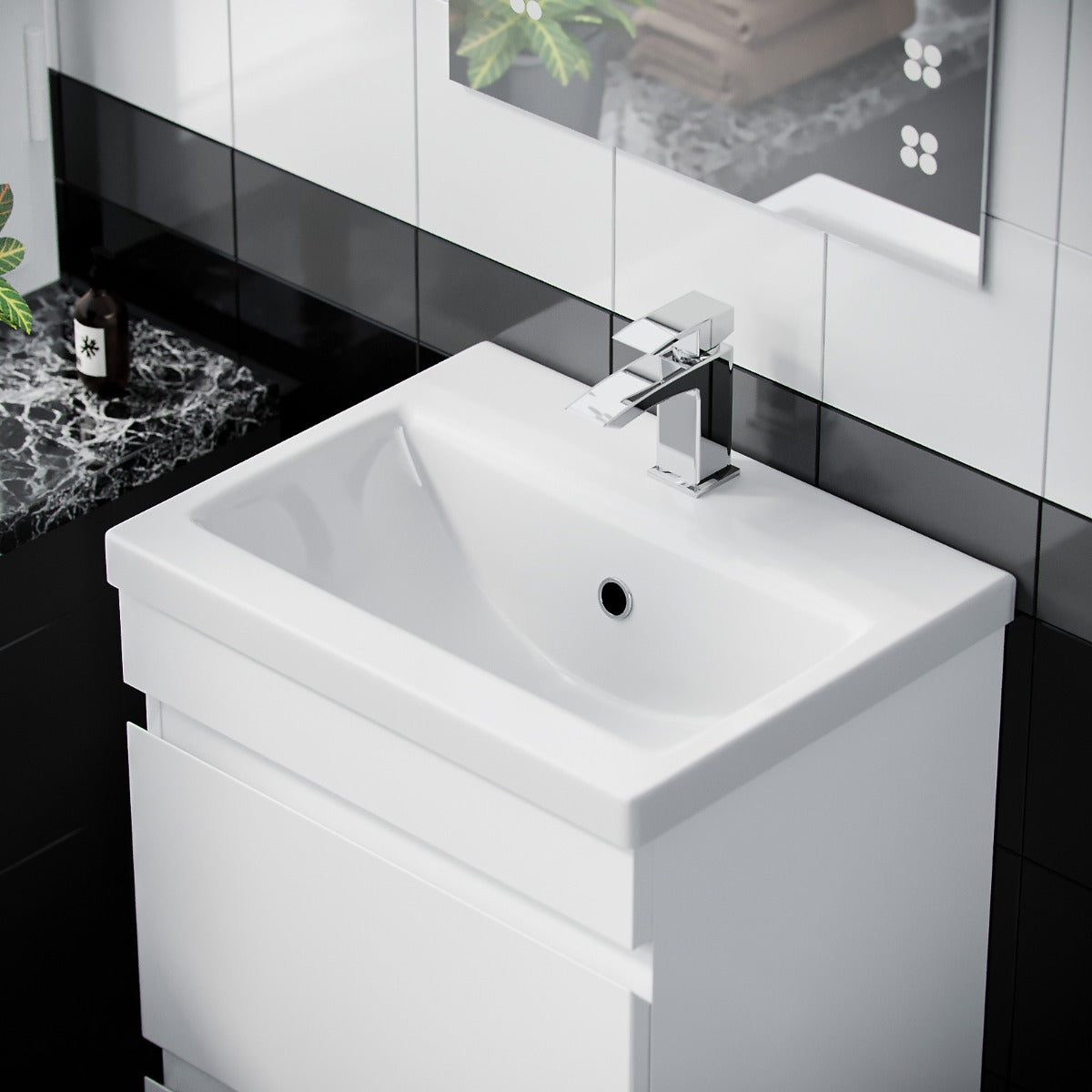 Alaska White 500mm PVC 2 Drawer Vanity Cabinet & Basin Sink Unit Floor Standing