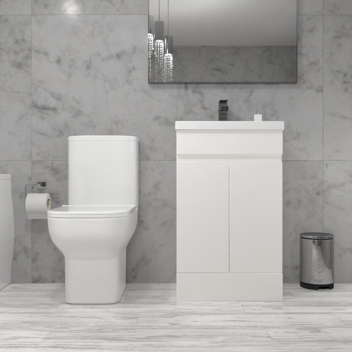 Alaska 500 mm Gloss White Basin Vanity & Close Coupled Toilet White