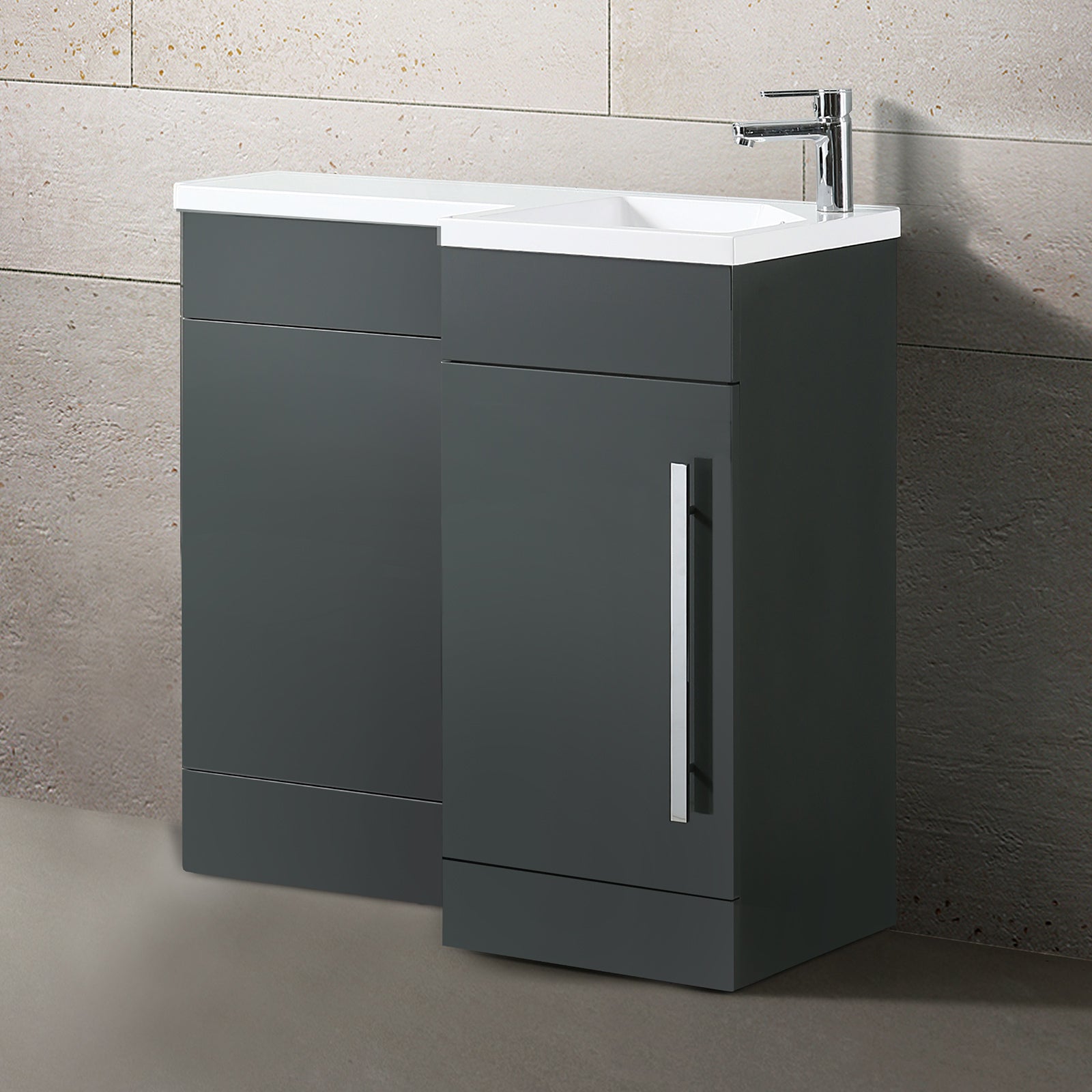 Grey RH 900mm Vanity Basin Unit, WC Unit & Back to Wall Toilet