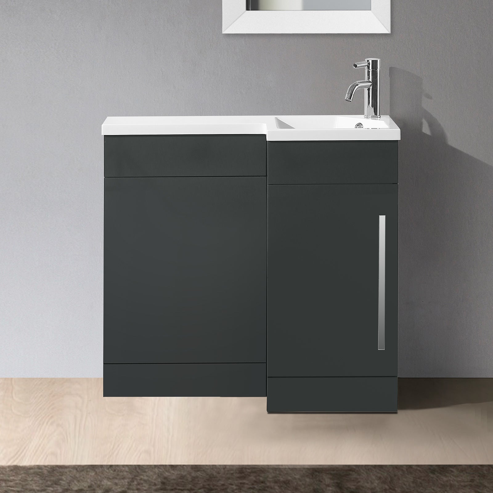 Grey RH 900mm Vanity Basin Unit, WC Unit & Back to Wall Toilet