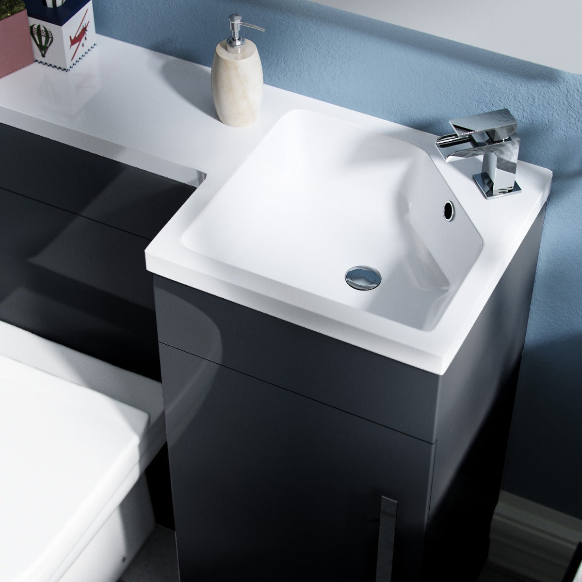 Alaska Flat Pack 900mm Vanity Basin Unit, WC Unit & Welbourne Back to Wall Toilet Grey
