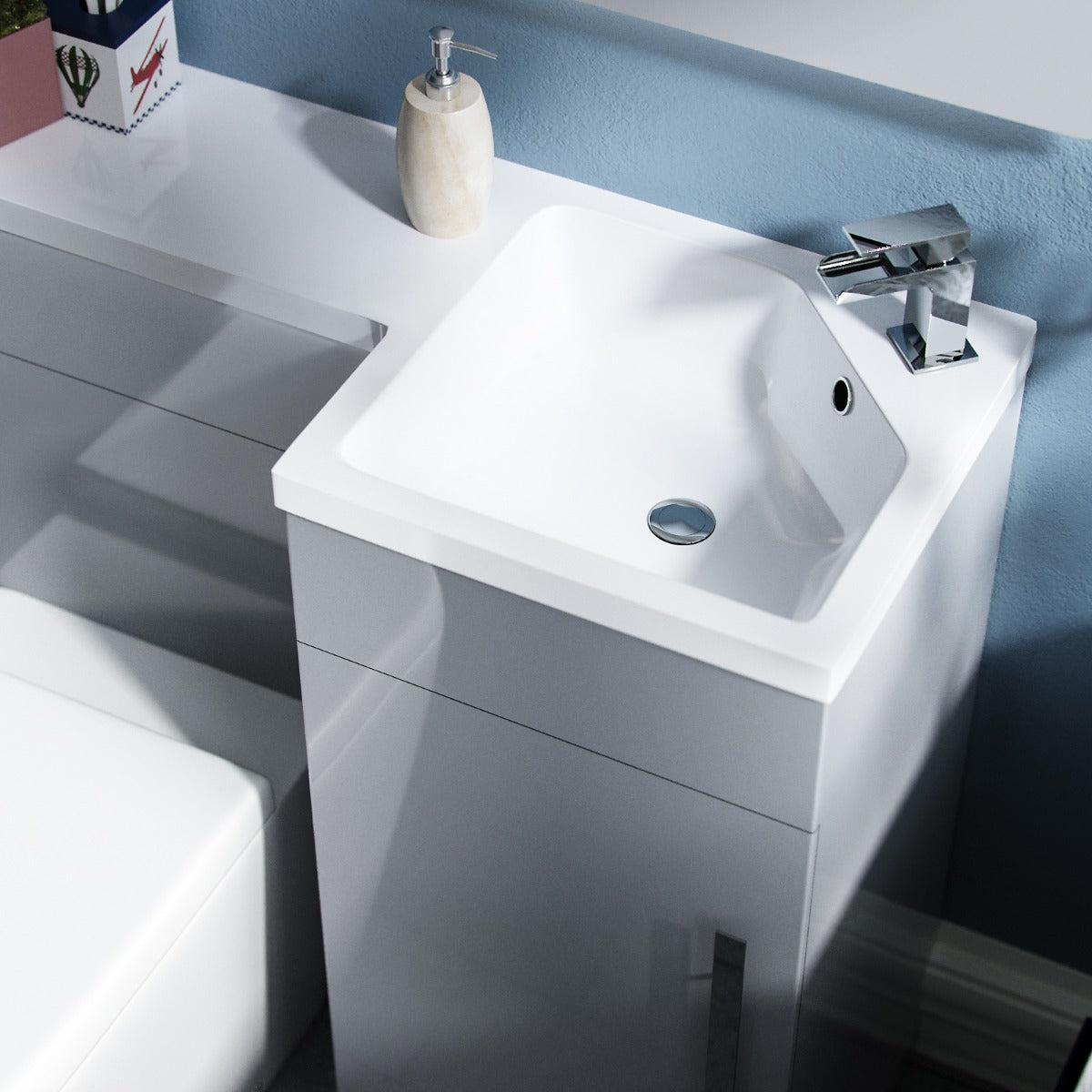 Alaska RH 900mm Vanity Basin Unit, WC Unit & Chem Back to Wall Toilet Grey
