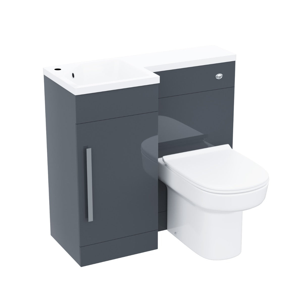 Alaska LH 900mm Flat Pack Vanity Basin Unit, WC Unit & Chem Back to Wall Toilet Grey