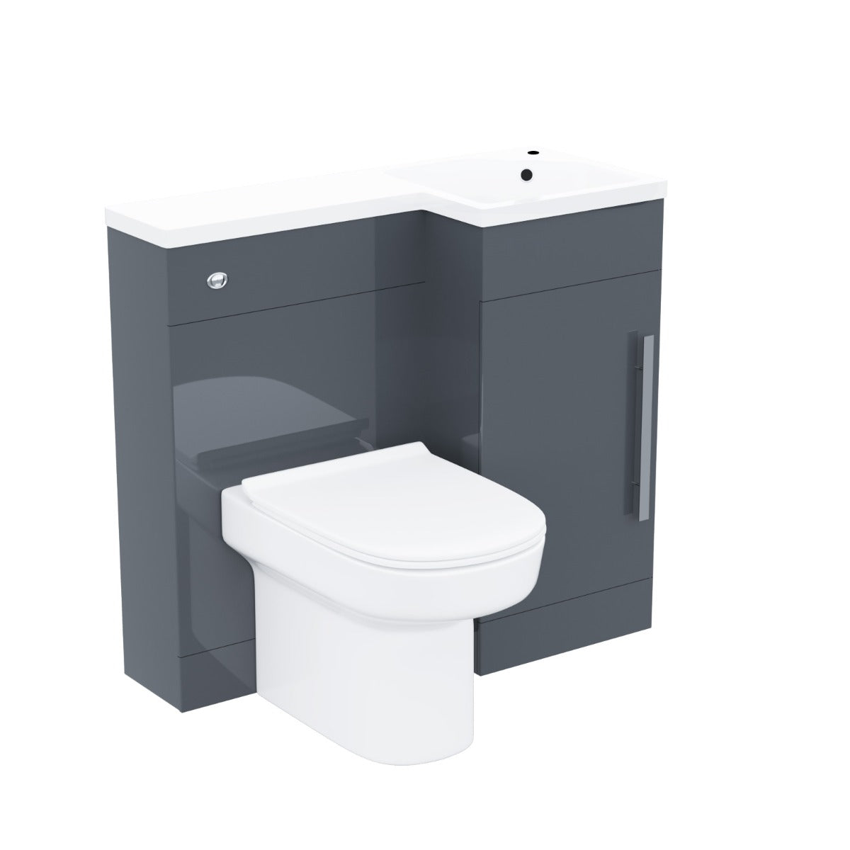 Alaska RH 900mm Flat Pack Vanity Basin Unit, WC Unit & Chem Back to Wall Toilet Grey