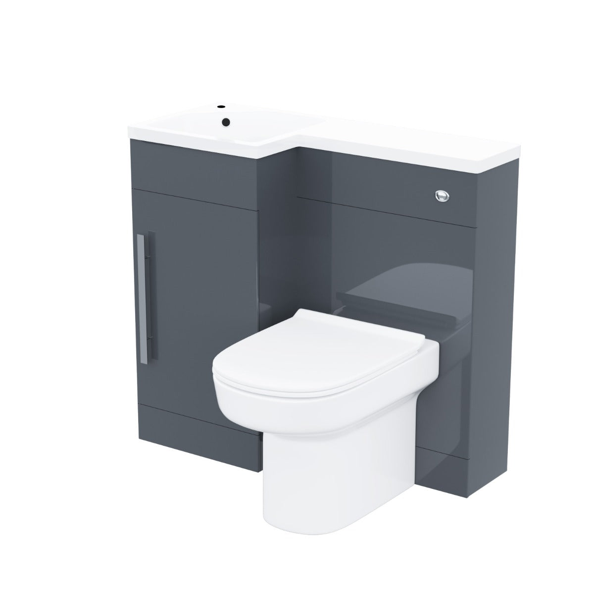 Alaska LH 900mm Flat Pack Vanity Basin Unit, WC Unit & Chem Back to Wall Toilet Grey