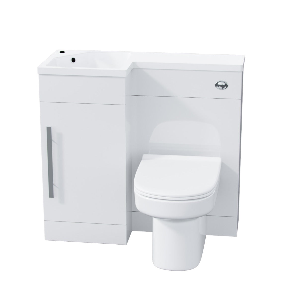 Alaska Left Hand 900mm Vanity Basin Unit, WC Unit & Chem Back to Wall Toilet White