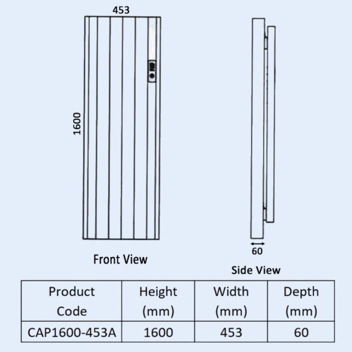 Kartell Capri 1600 x 453mm Anthracite Wall Mounted Electric Aluminium Panel Heater - CAP1600-453A