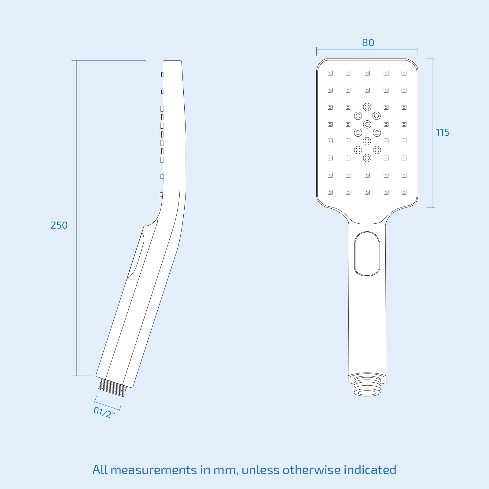 Luxury Square Universal Multi Function Chrome Handset Bathroom Handheld
