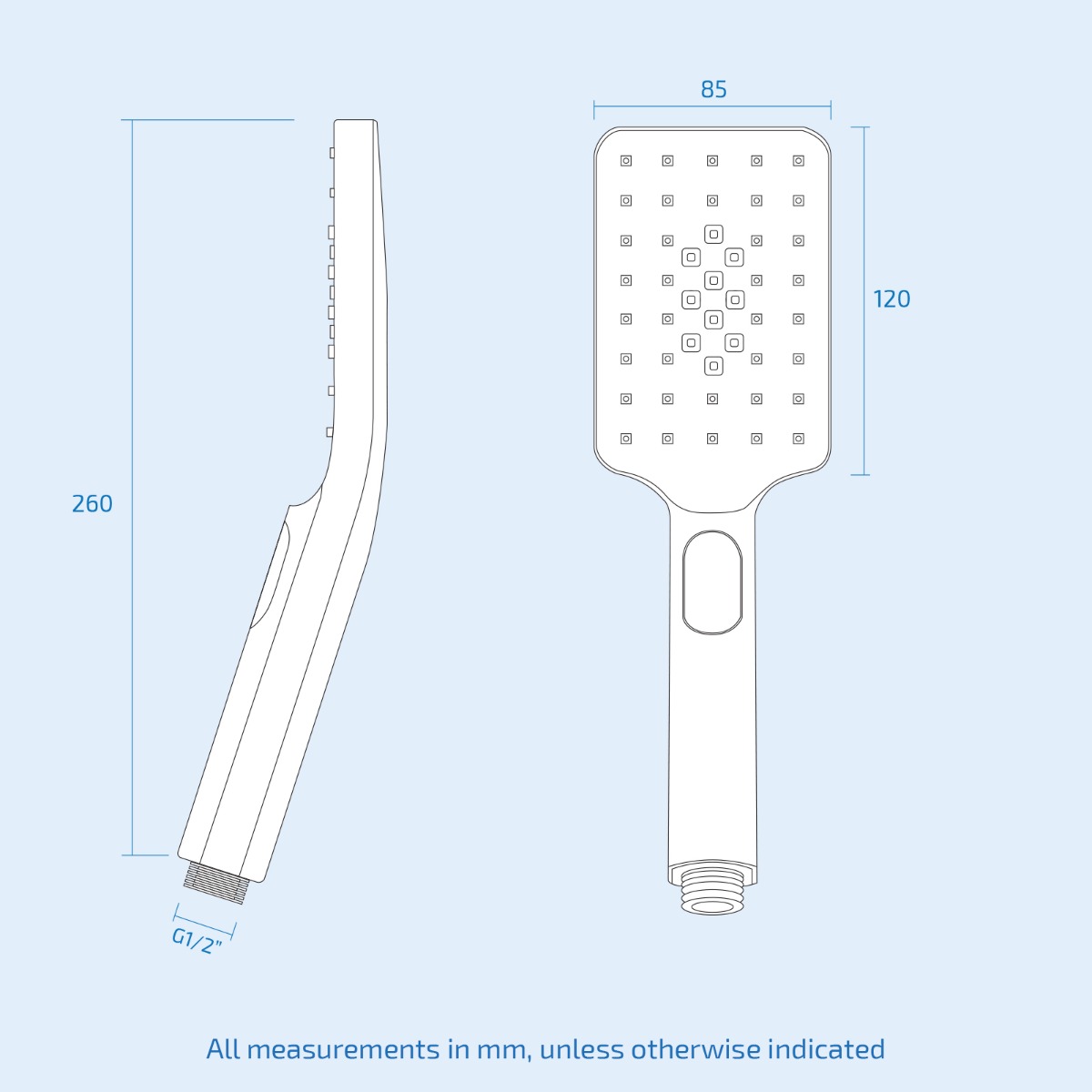 Matte White Square Handset Shower - Select Technology 3 Mode (ABS)