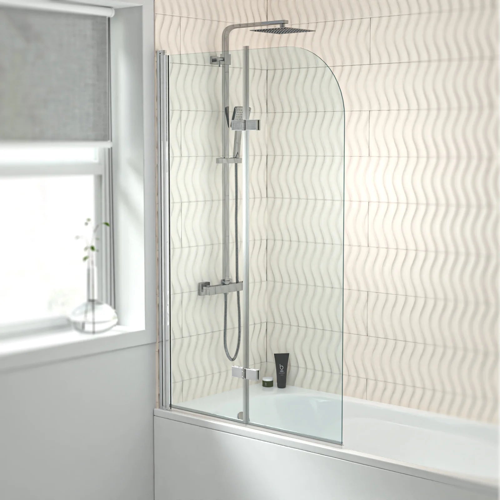 Hinged 1000 x 1400mm Bathtub Screen, 6mm Tempered Glass - Aluminium