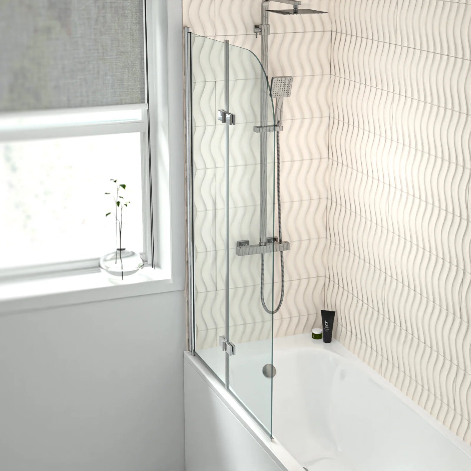 Hinged 1000 x 1400mm Bathtub Screen, 6mm Tempered Glass - Aluminium