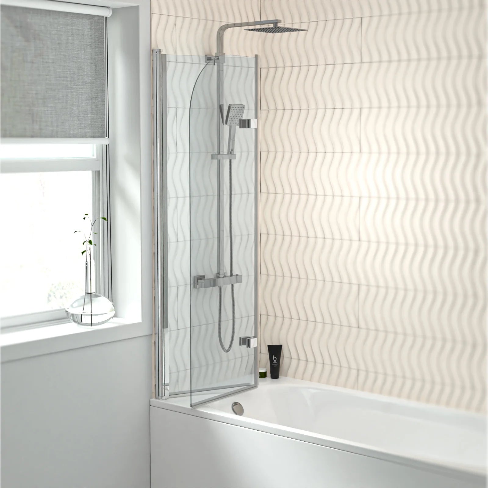 Hinged 1000 x 1400mm Bathtub Screen, 6mm Tempered Glass - Aluminium